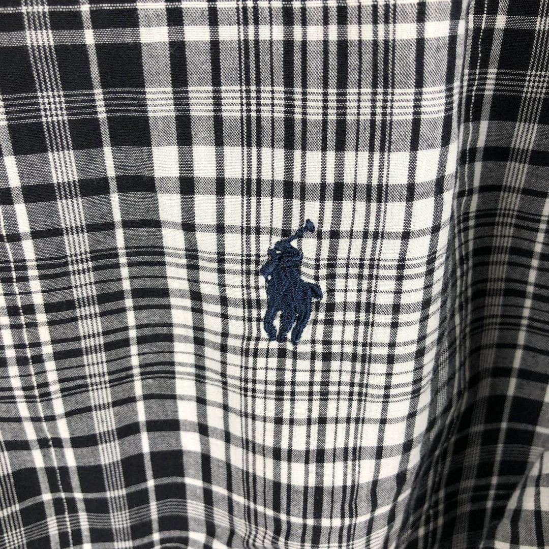Ralph Lauren CUSTOM FIT short sleeve button down check shirt men's XL size cotton black type Vintage Second Hand