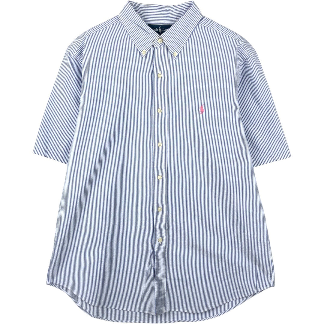 Ralph Lauren Classic Fit Short Sleeve Button Down Striped Shirt Men's Size L cotton blue type Vintage Second Hand