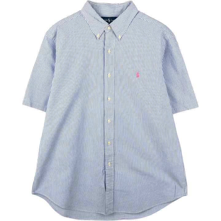 Ralph Lauren Classic Fit Short Sleeve Button Down Striped Shirt Men's Size L cotton blue type Vintage Second Hand