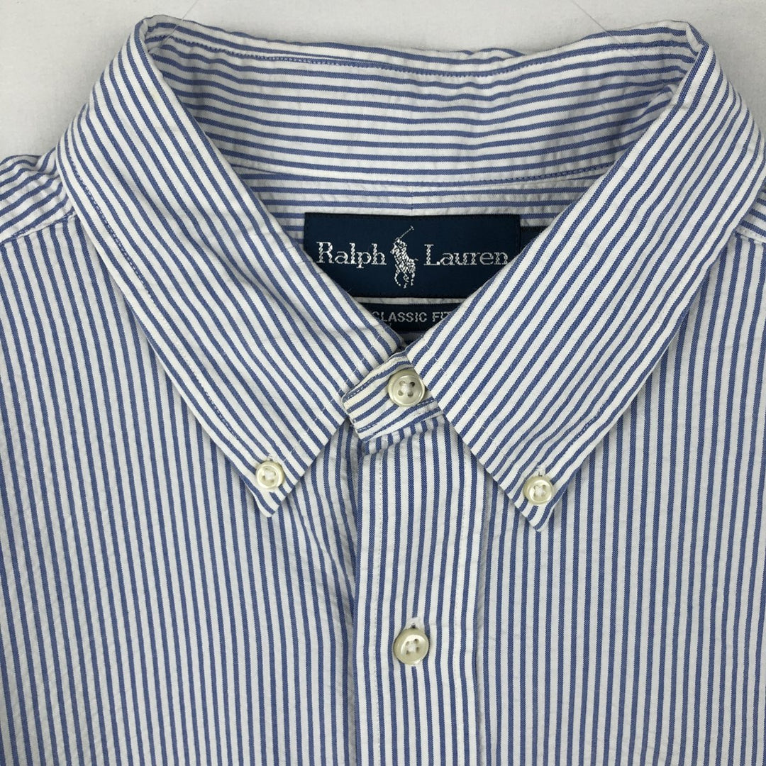 Ralph Lauren Classic Fit Short Sleeve Button Down Striped Shirt Men's Size L cotton blue type Vintage Second Hand