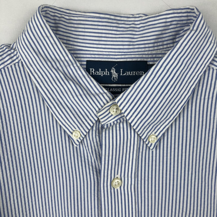 Ralph Lauren Classic Fit Short Sleeve Button Down Striped Shirt Men's Size L cotton blue type Vintage Second Hand