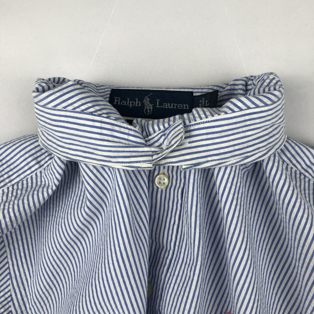 Ralph Lauren Classic Fit Short Sleeve Button Down Striped Shirt Men's Size L cotton blue type Vintage Second Hand