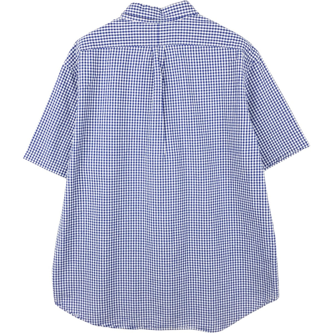 Ralph Lauren gingham check short-sleeved button-down shirt, men's size XXL equivalent. cotton blue type Vintage Second Hand