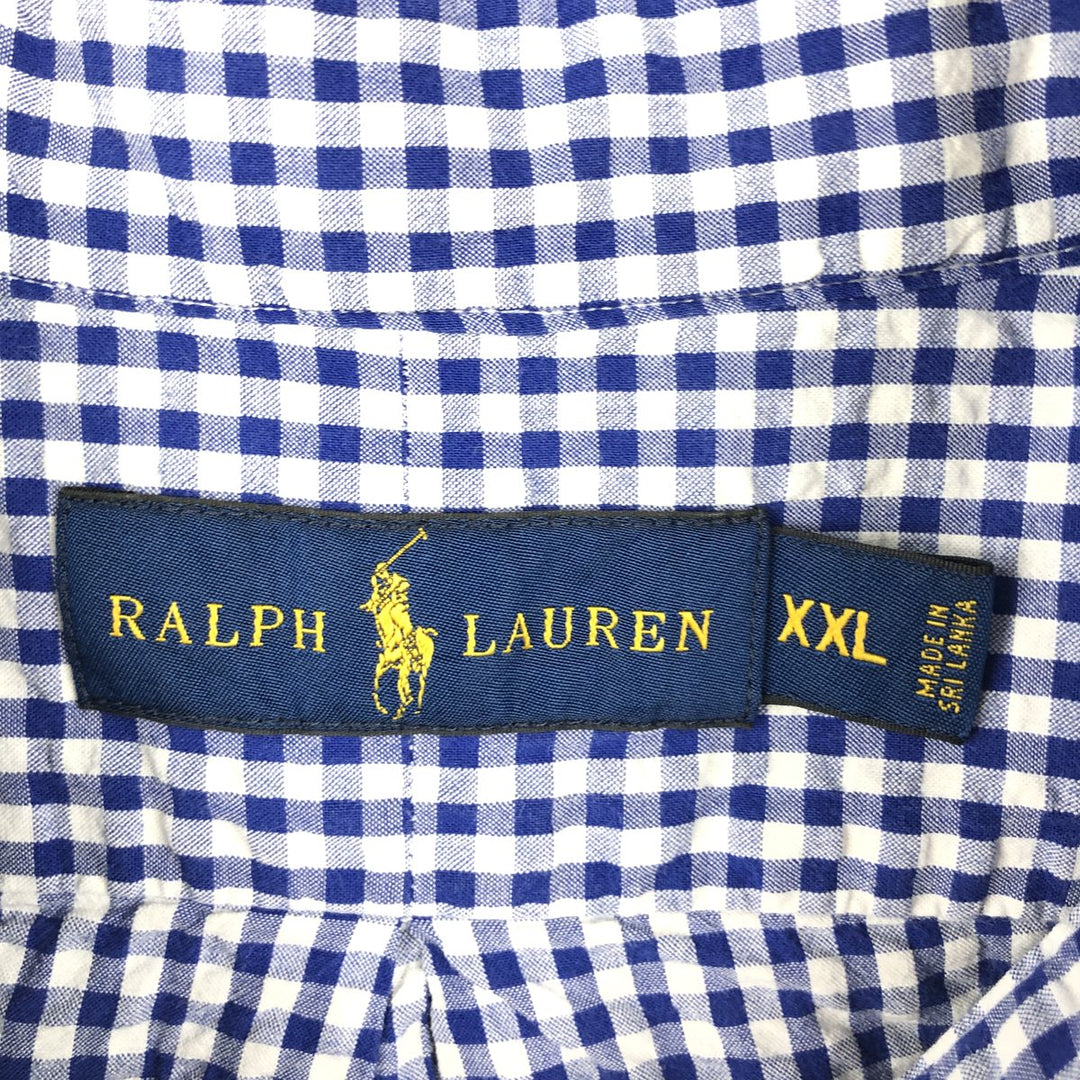 Ralph Lauren gingham check short-sleeved button-down shirt, men's size XXL equivalent. cotton blue type Vintage Second Hand