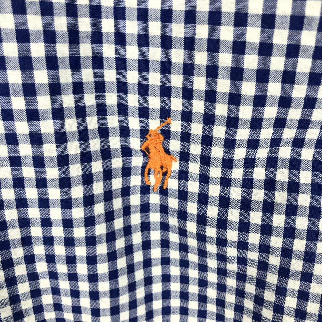 Ralph Lauren gingham check short-sleeved button-down shirt, men's size XXL equivalent. cotton blue type Vintage Second Hand