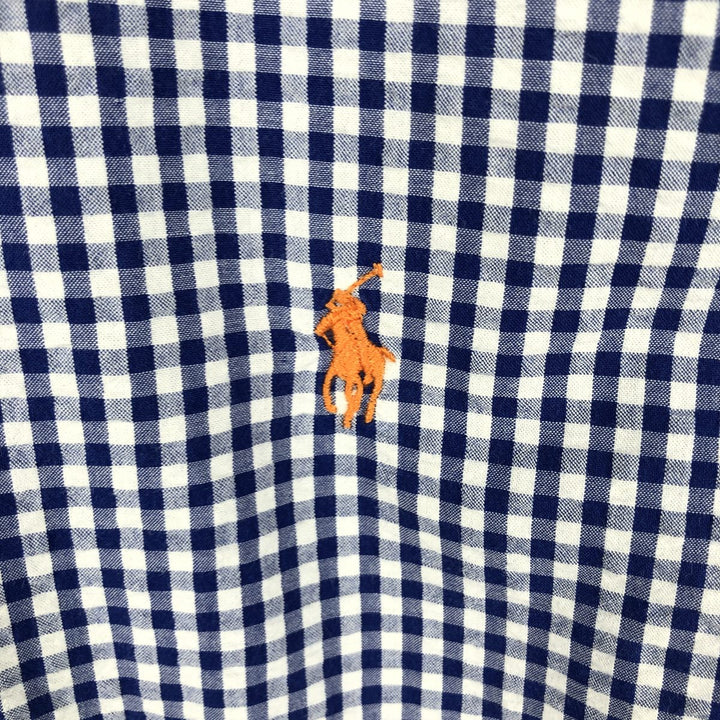 Ralph Lauren gingham check short-sleeved button-down shirt, men's size XXL equivalent. cotton blue type Vintage Second Hand