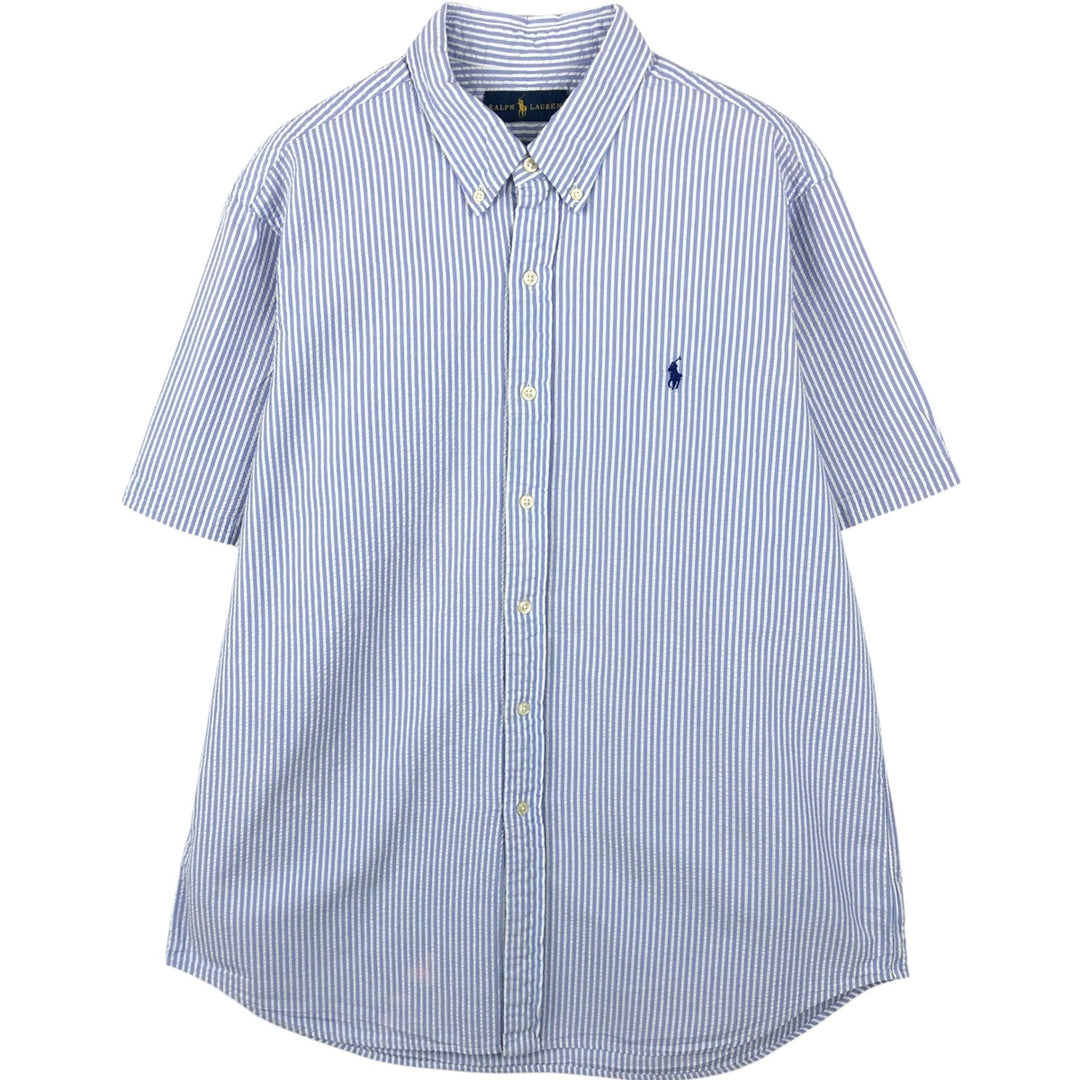 Ralph Lauren RALPH LAUREN Short-Sleeve Button-Down Striped Shirt, Men's Size XL (approx.) cotton blue type Vintage Second Hand