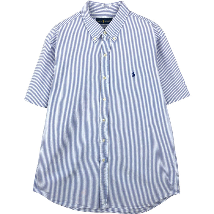 Ralph Lauren RALPH LAUREN Short-Sleeve Button-Down Striped Shirt, Men's Size XL (approx.) cotton blue type Vintage Second Hand