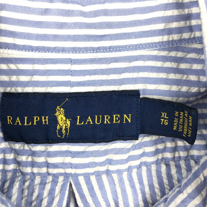 Ralph Lauren RALPH LAUREN Short-Sleeve Button-Down Striped Shirt, Men's Size XL (approx.) cotton blue type Vintage Second Hand