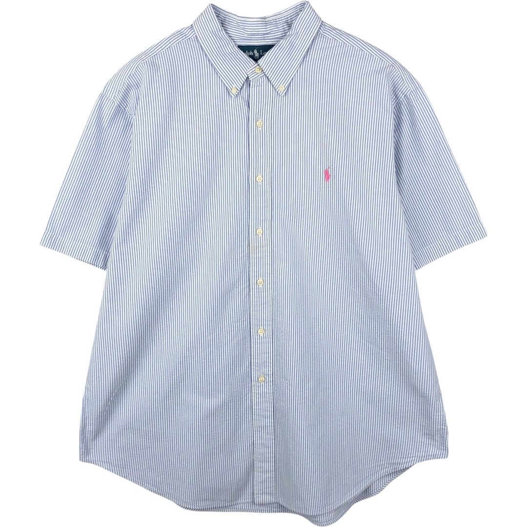 Ralph Lauren Classic Fit Short Sleeve Button Down Striped Shirt Men's XXL cotton blue type Vintage Second Hand