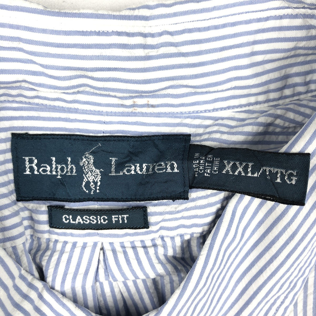 Ralph Lauren Classic Fit Short Sleeve Button Down Striped Shirt Men's XXL cotton blue type Vintage Second Hand