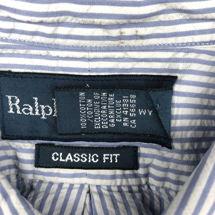 Ralph Lauren Classic Fit Short Sleeve Button Down Striped Shirt Men's XXL cotton blue type Vintage Second Hand