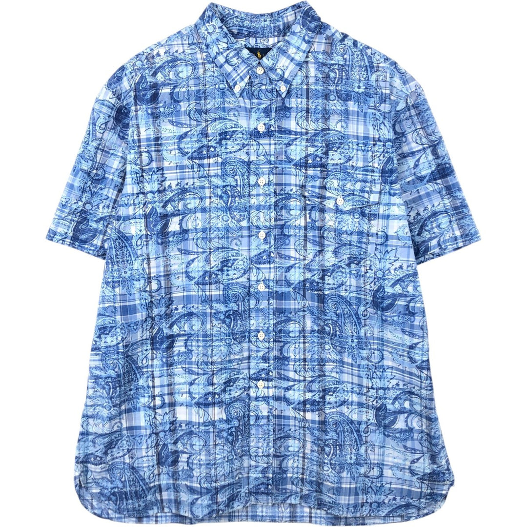 Ralph Lauren RALPH LAUREN all-over check pattern paisley pattern short-sleeved button-down shirt men's size XL equivalent cotton blue type Vintage Second Hand