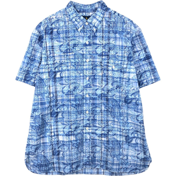Ralph Lauren RALPH LAUREN all-over check pattern paisley pattern short-sleeved button-down shirt men's size XL equivalent cotton blue type Vintage Second Hand