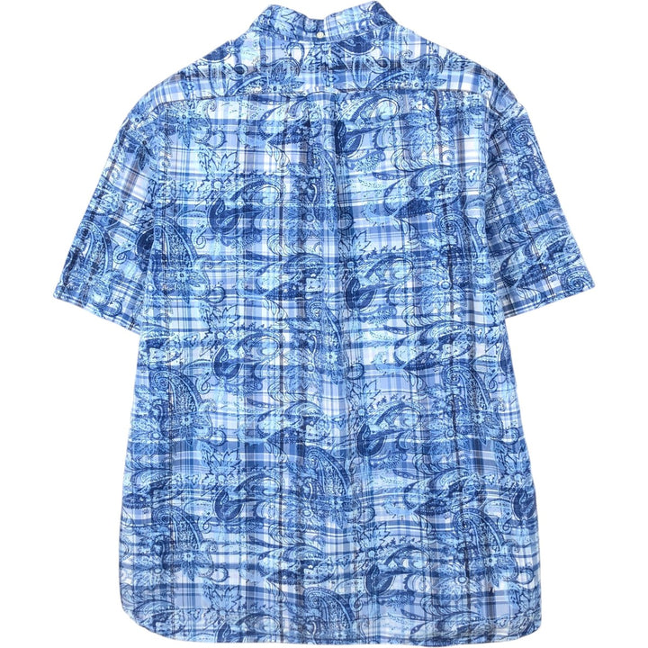 Ralph Lauren RALPH LAUREN all-over check pattern paisley pattern short-sleeved button-down shirt men's size XL equivalent cotton blue type Vintage Second Hand