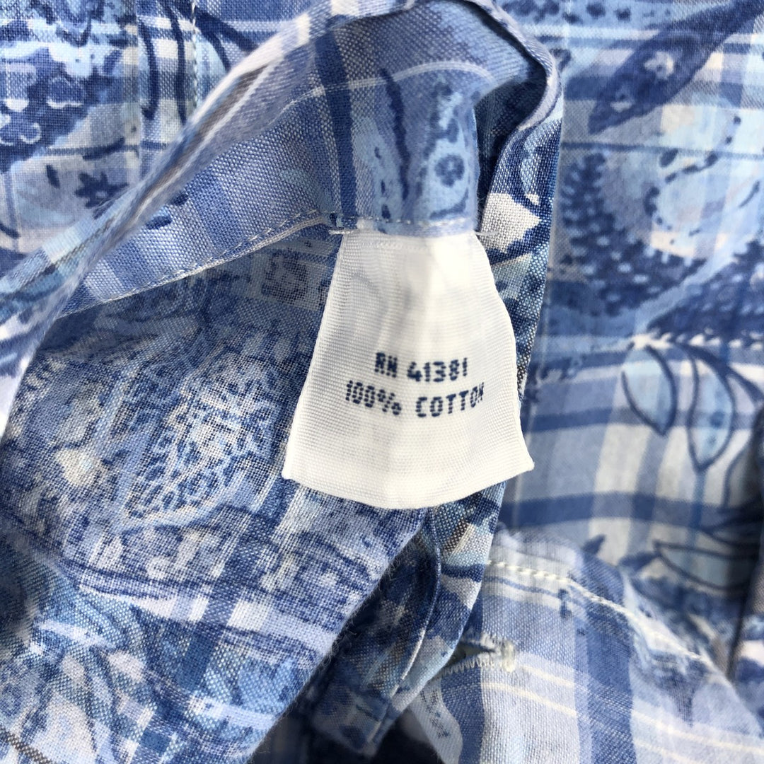 Ralph Lauren RALPH LAUREN all-over check pattern paisley pattern short-sleeved button-down shirt men's size XL equivalent cotton blue type Vintage Second Hand