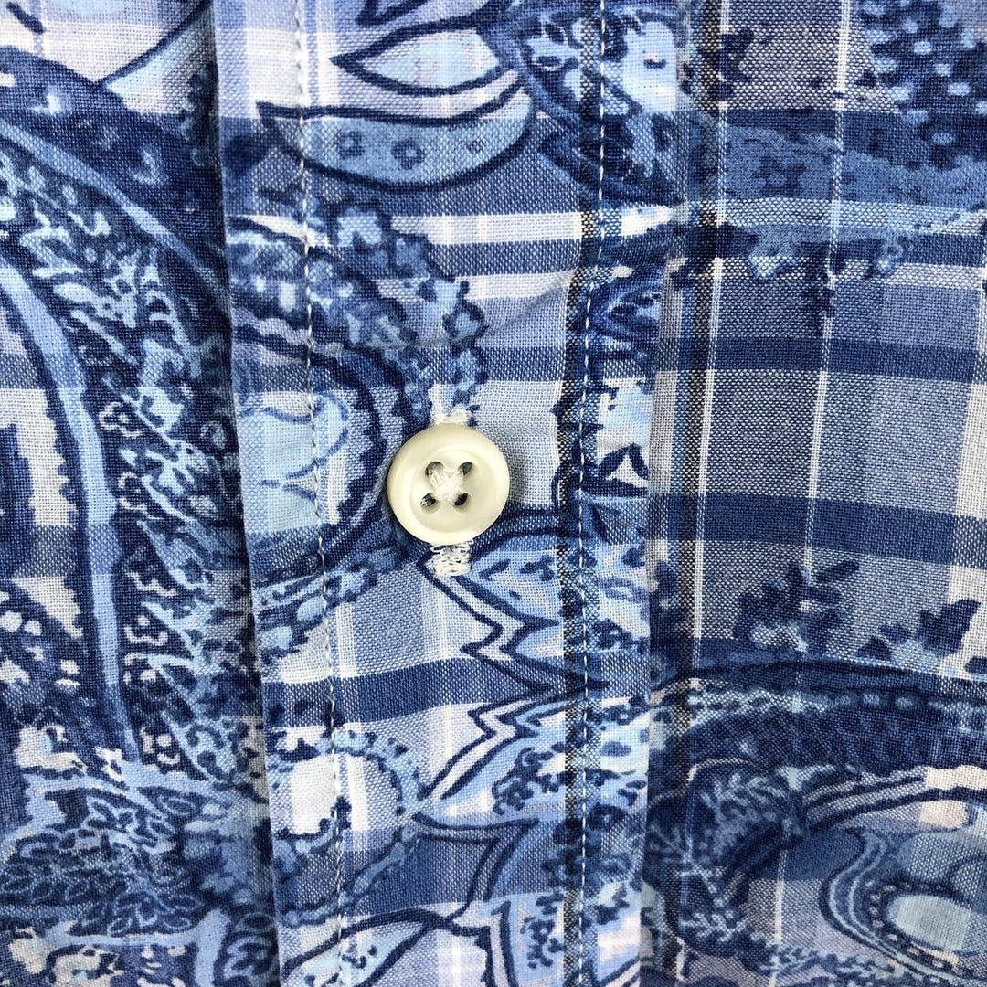 Ralph Lauren RALPH LAUREN all-over check pattern paisley pattern short-sleeved button-down shirt men's size XL equivalent cotton blue type Vintage Second Hand