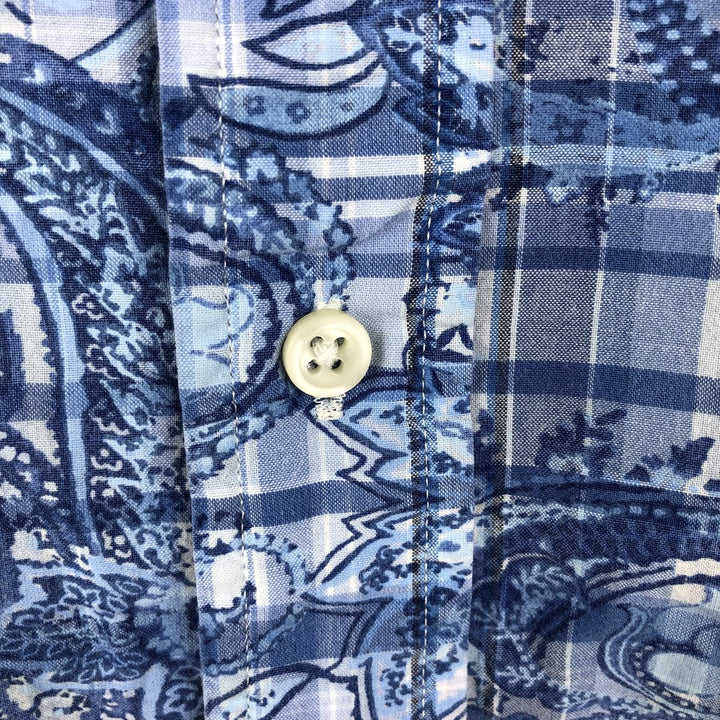 Ralph Lauren RALPH LAUREN all-over check pattern paisley pattern short-sleeved button-down shirt men's size XL equivalent cotton blue type Vintage Second Hand
