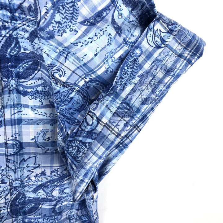Ralph Lauren RALPH LAUREN all-over check pattern paisley pattern short-sleeved button-down shirt men's size XL equivalent cotton blue type Vintage Second Hand