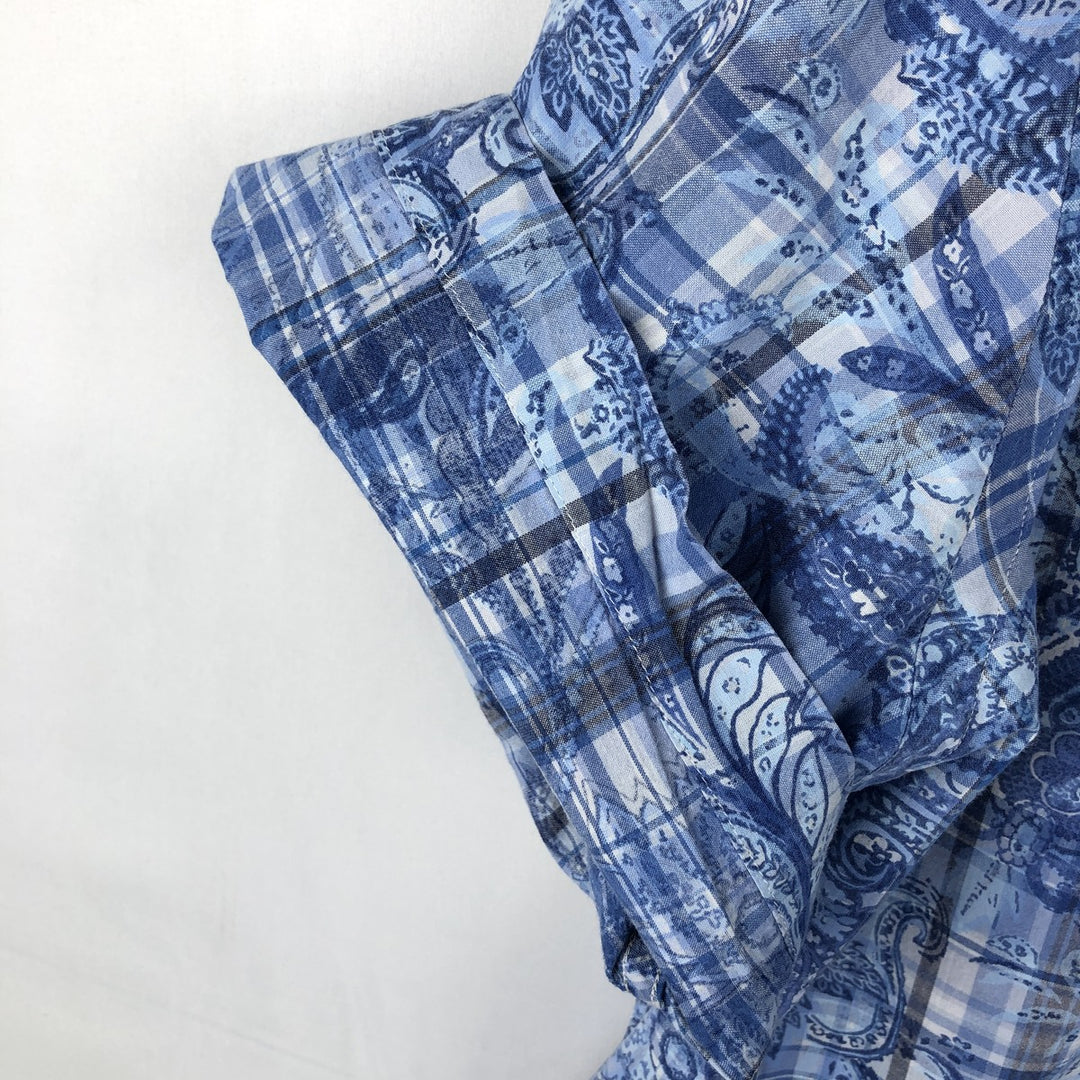 Ralph Lauren RALPH LAUREN all-over check pattern paisley pattern short-sleeved button-down shirt men's size XL equivalent cotton blue type Vintage Second Hand