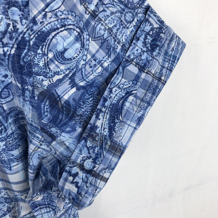 Ralph Lauren RALPH LAUREN all-over check pattern paisley pattern short-sleeved button-down shirt men's size XL equivalent cotton blue type Vintage Second Hand