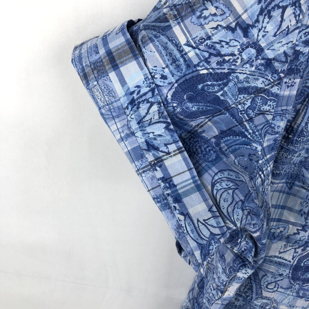 Ralph Lauren RALPH LAUREN all-over check pattern paisley pattern short-sleeved button-down shirt men's size XL equivalent cotton blue type Vintage Second Hand