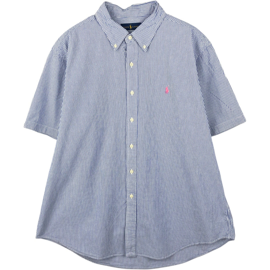 Ralph Lauren short-sleeved button-down striped shirt, men's size XXL (approx.) cotton blue type Vintage Second Hand