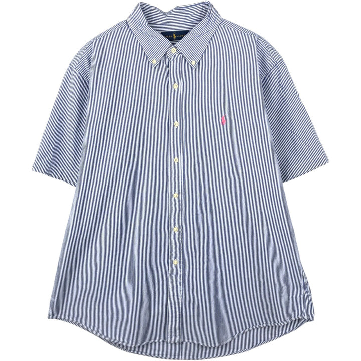 Ralph Lauren short-sleeved button-down striped shirt, men's size XXL (approx.) cotton blue type Vintage Second Hand