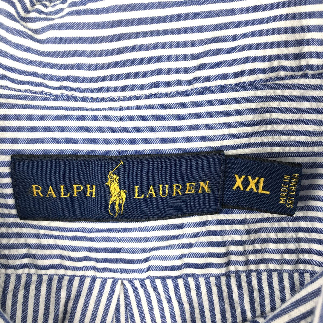 Ralph Lauren short-sleeved button-down striped shirt, men's size XXL (approx.) cotton blue type Vintage Second Hand