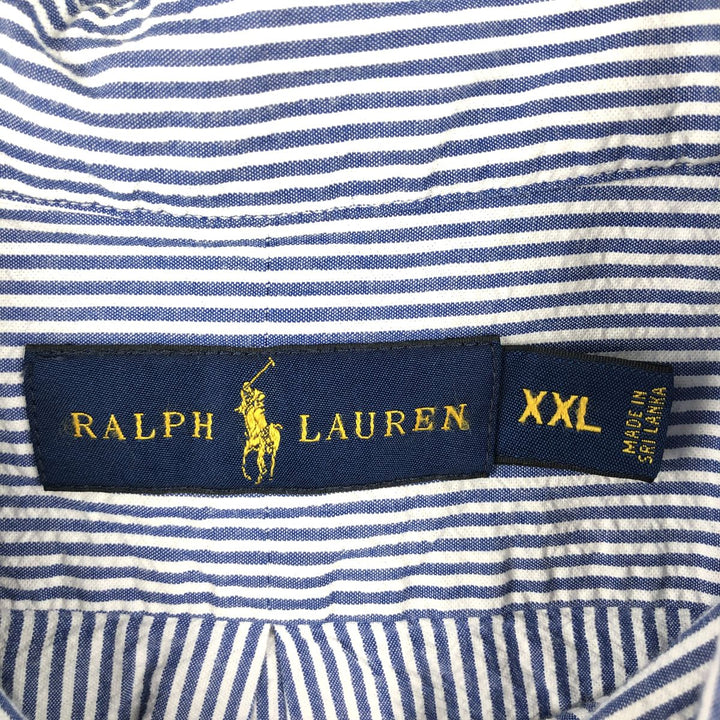 Ralph Lauren short-sleeved button-down striped shirt, men's size XXL (approx.) cotton blue type Vintage Second Hand
