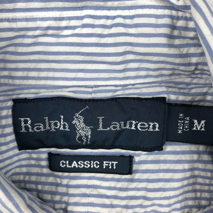 Ralph Lauren Classic Fit Short Sleeve Button Down Striped Shirt Men's M cotton blue type Vintage Second Hand