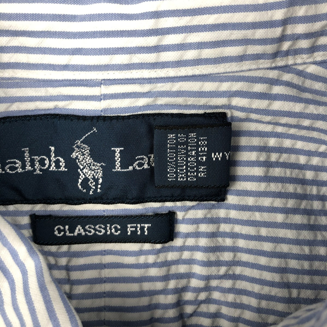 Ralph Lauren Classic Fit Short Sleeve Button Down Striped Shirt Men's M cotton blue type Vintage Second Hand