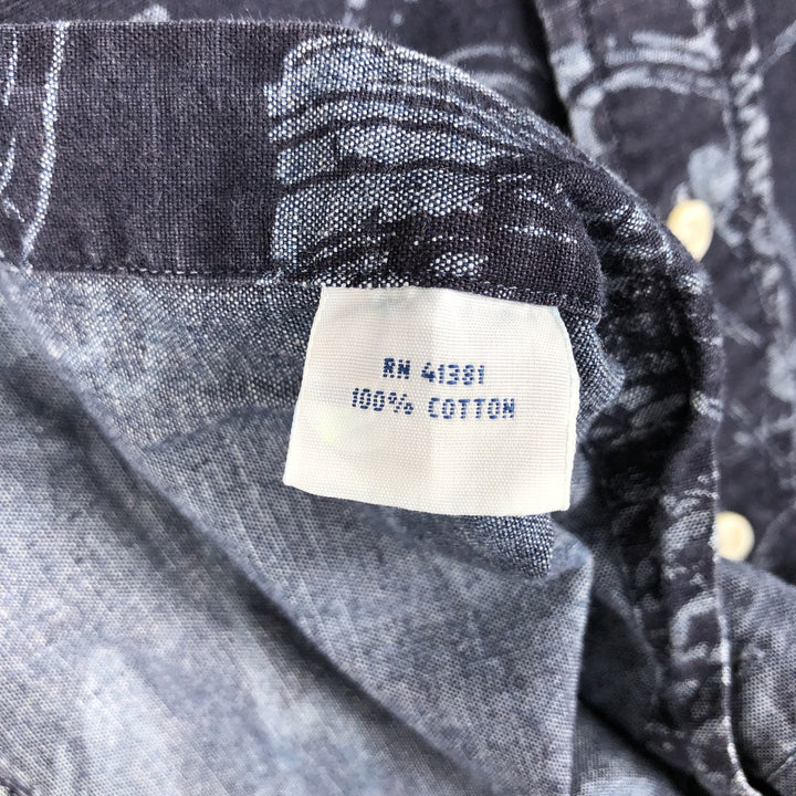 Ralph Lauren SLIM FIT slim fit all-over fish print short-sleeved button-down shirt, men's size XXL equivalent. cotton navy blue type Vintage Second Hand