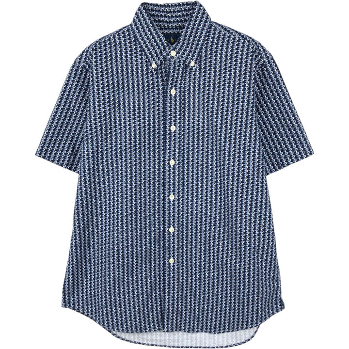 Ralph Lauren CLASSIC FIT all-over print short-sleeved button-down shirt, men's size S (approx.) cotton navy blue type Vintage Second Hand