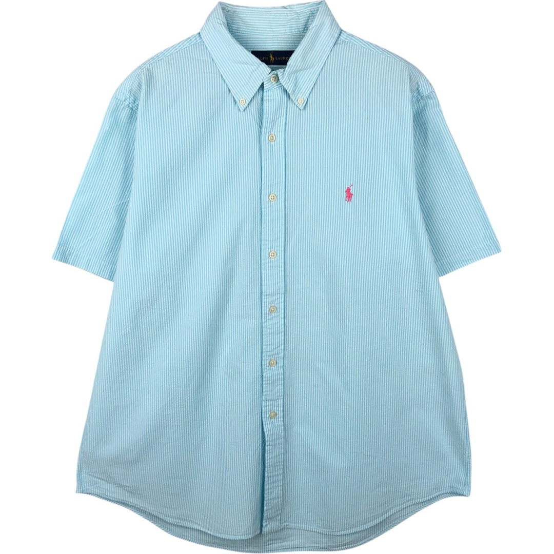 Ralph Lauren RALPH LAUREN Short-Sleeve Button-Down Striped Shirt, Men's Size XL (approx.) cotton Blue type light blue Vintage Second Hand