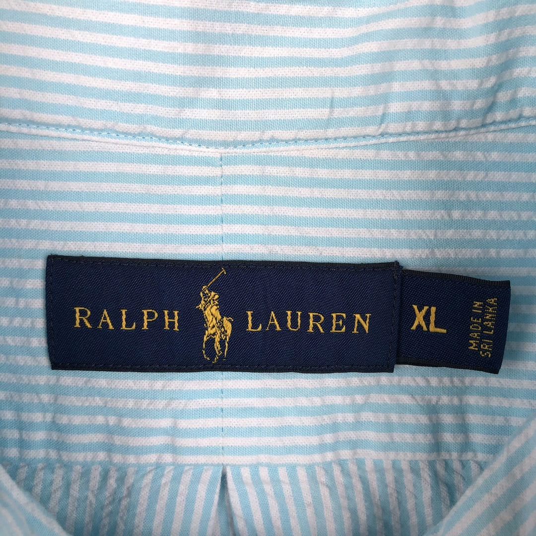 Ralph Lauren RALPH LAUREN Short-Sleeve Button-Down Striped Shirt, Men's Size XL (approx.) cotton Blue type light blue Vintage Second Hand