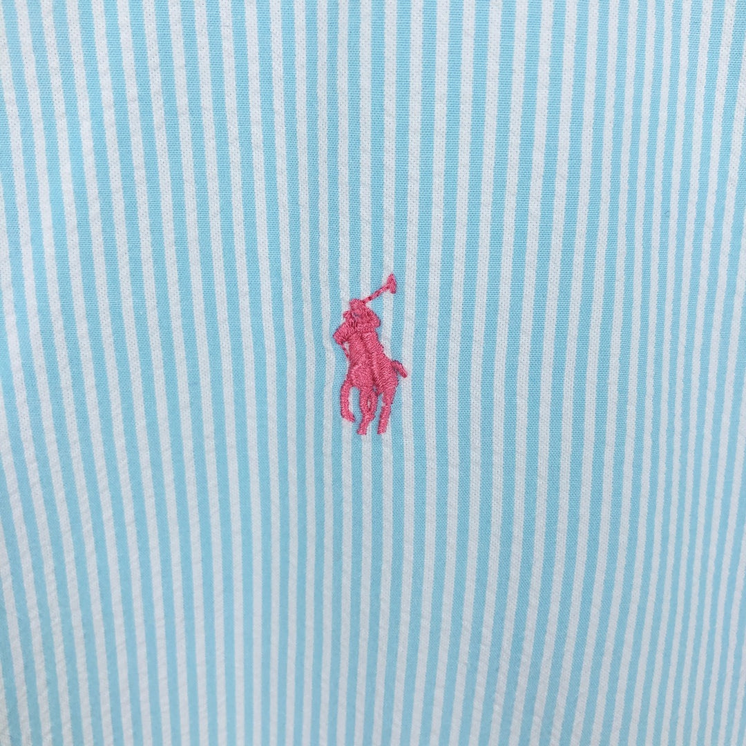 Ralph Lauren RALPH LAUREN Short-Sleeve Button-Down Striped Shirt, Men's Size XL (approx.) cotton Blue type light blue Vintage Second Hand