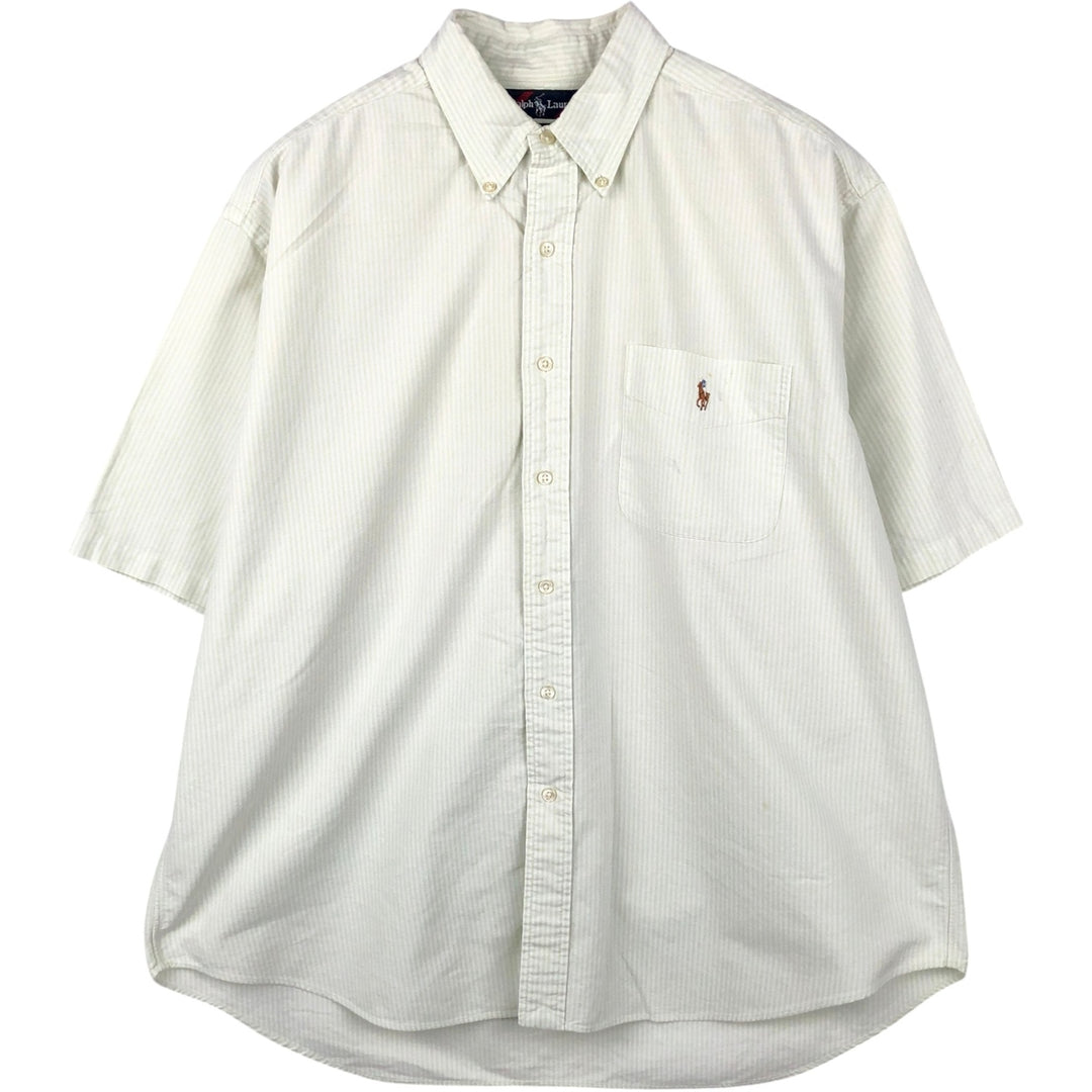 Ralph Lauren BIG SHIRT Short Sleeve Button Down Striped Shirt Men's L size cotton yellow type Vintage Second Hand