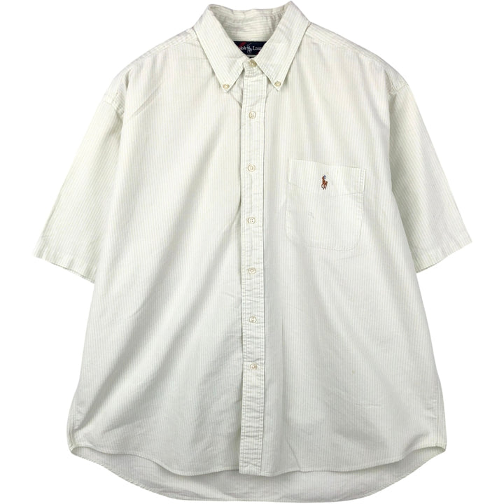 Ralph Lauren BIG SHIRT Short Sleeve Button Down Striped Shirt Men's L size cotton yellow type Vintage Second Hand