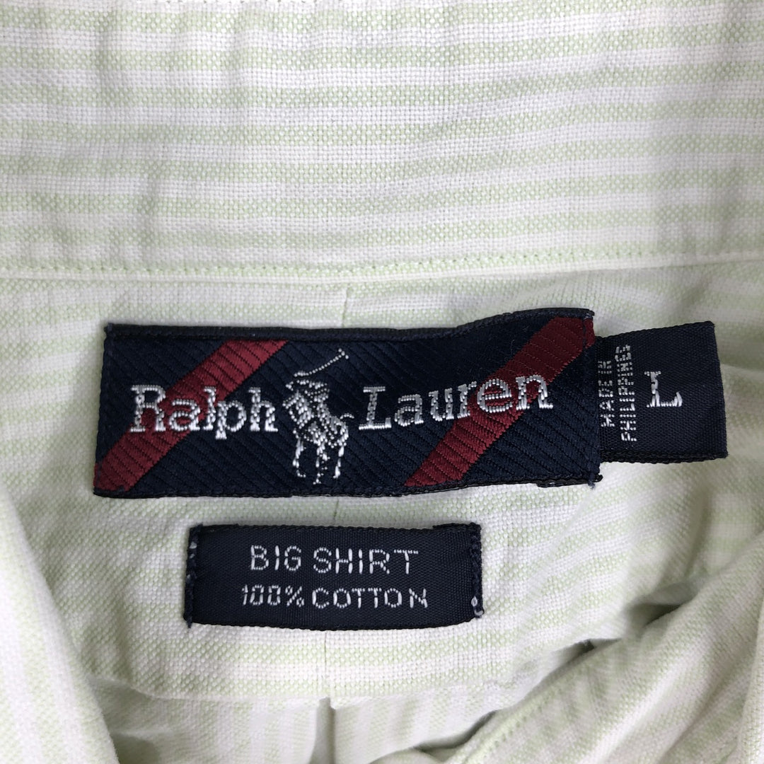 Ralph Lauren BIG SHIRT Short Sleeve Button Down Striped Shirt Men's L size cotton yellow type Vintage Second Hand