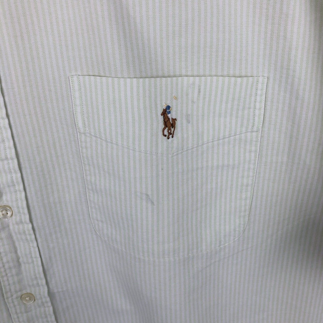 Ralph Lauren BIG SHIRT Short Sleeve Button Down Striped Shirt Men's L size cotton yellow type Vintage Second Hand