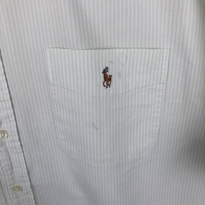 Ralph Lauren BIG SHIRT Short Sleeve Button Down Striped Shirt Men's L size cotton yellow type Vintage Second Hand
