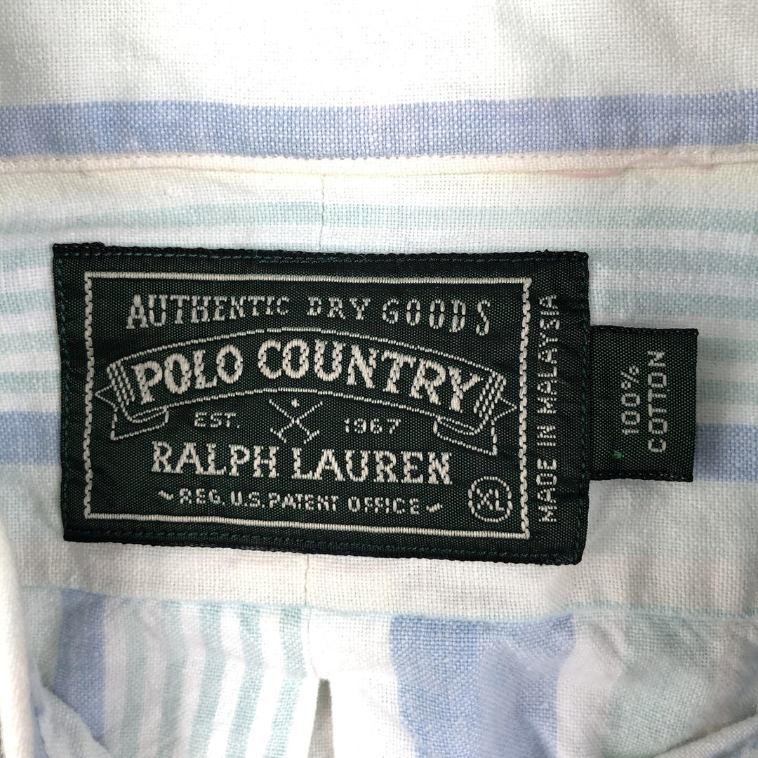 Ralph Lauren POLO COUNTRY Multi-Stripe Short-Sleeve Button-Down Striped Shirt, Men's Size XL (approx.) cotton white type Vintage Second Hand