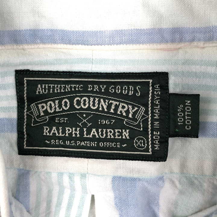 Ralph Lauren POLO COUNTRY Multi-Stripe Short-Sleeve Button-Down Striped Shirt, Men's Size XL (approx.) cotton white type Vintage Second Hand