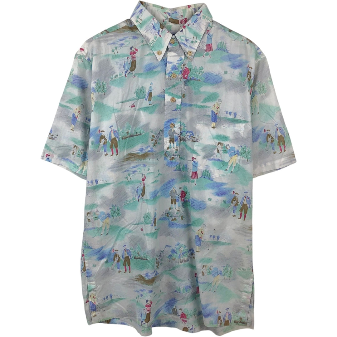 90'S Reyn Spooner Swimsuit Tag All-Over Print Button-Down Hawaiian Aloha Shirt Box Shirt Men's Medium cotton blue type Vintage Second Hand