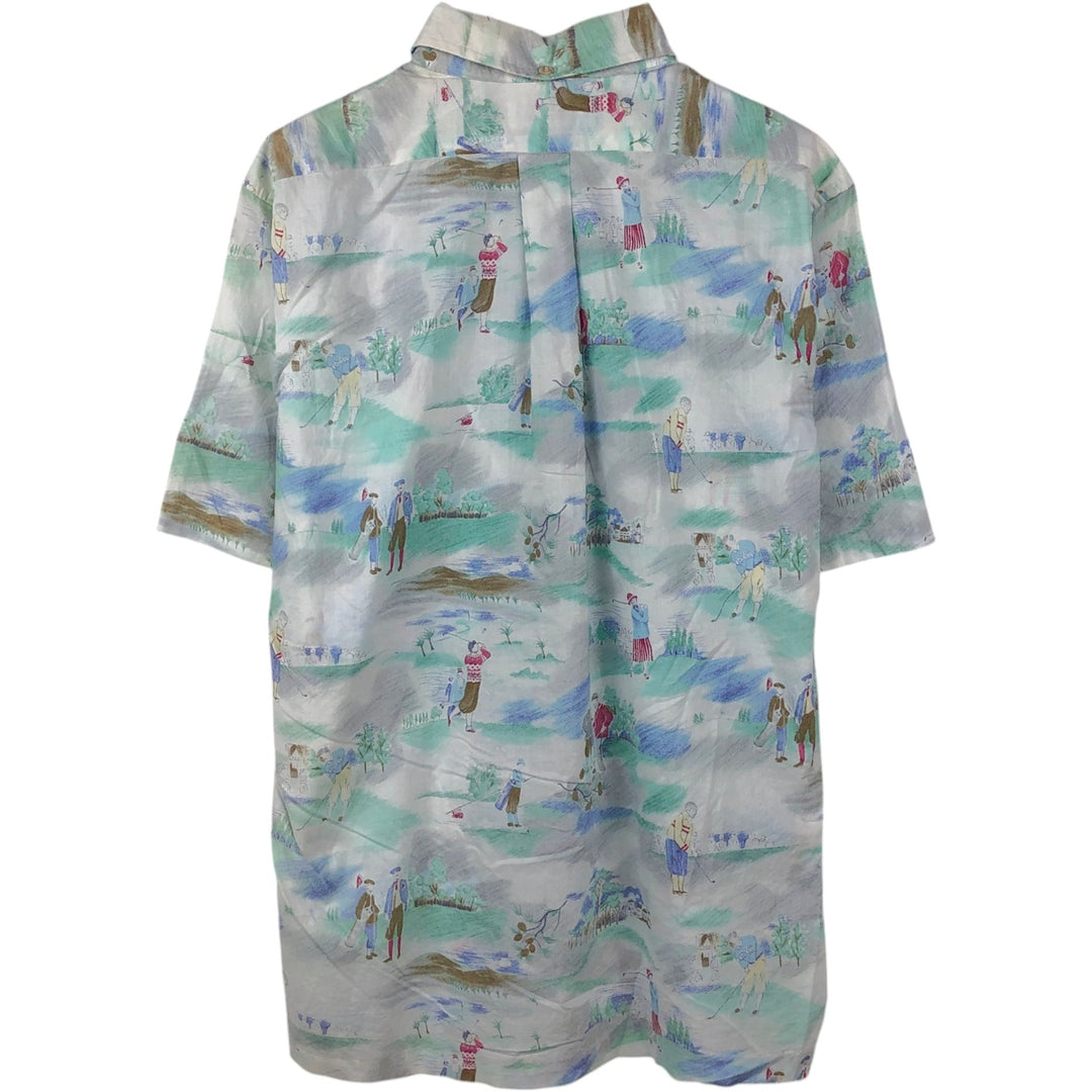 90'S Reyn Spooner Swimsuit Tag All-Over Print Button-Down Hawaiian Aloha Shirt Box Shirt Men's Medium cotton blue type Vintage Second Hand