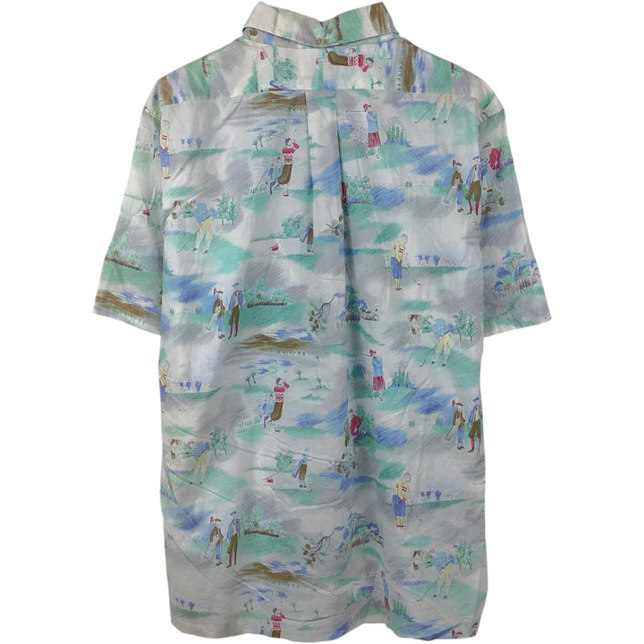90'S Reyn Spooner Swimsuit Tag All-Over Print Button-Down Hawaiian Aloha Shirt Box Shirt Men's Medium cotton blue type Vintage Second Hand
