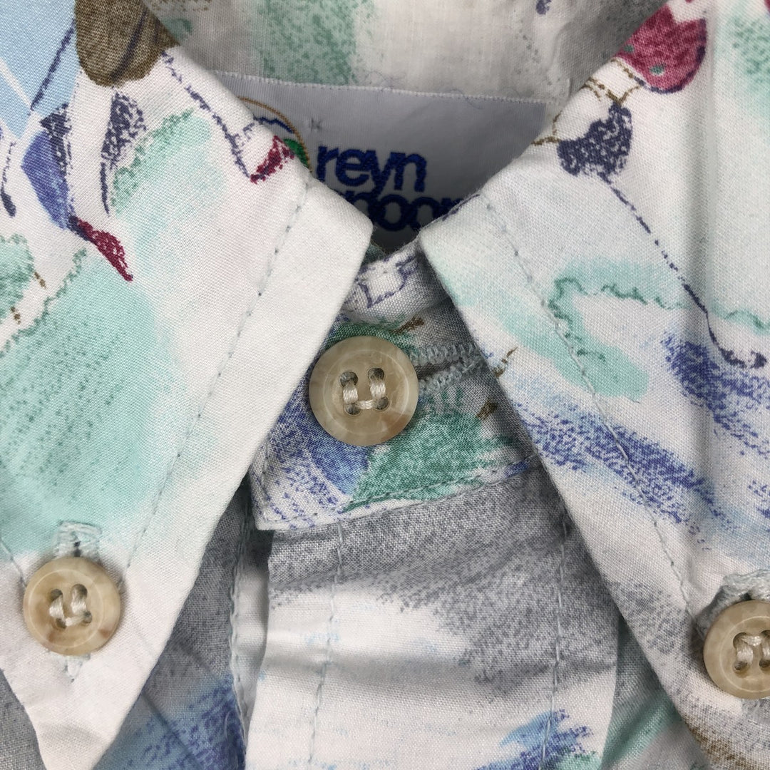 90'S Reyn Spooner Swimsuit Tag All-Over Print Button-Down Hawaiian Aloha Shirt Box Shirt Men's Medium cotton blue type Vintage Second Hand