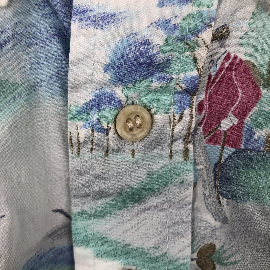 90'S Reyn Spooner Swimsuit Tag All-Over Print Button-Down Hawaiian Aloha Shirt Box Shirt Men's Medium cotton blue type Vintage Second Hand