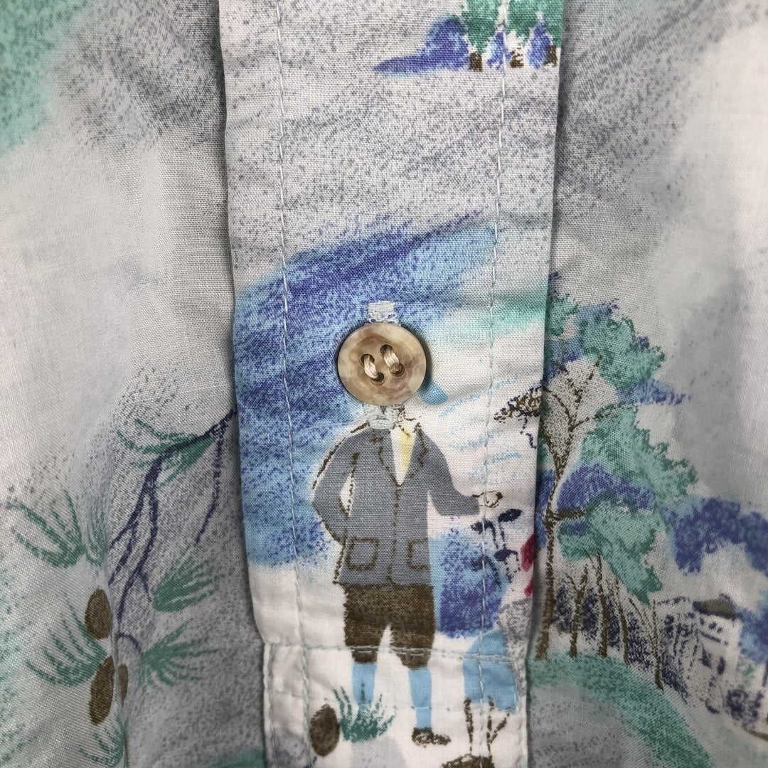 90'S Reyn Spooner Swimsuit Tag All-Over Print Button-Down Hawaiian Aloha Shirt Box Shirt Men's Medium cotton blue type Vintage Second Hand